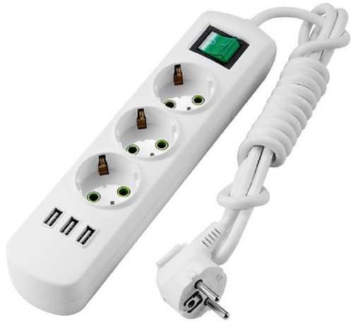 Удлинитель с заземлением с выключателем Lezard Letitia 3-м+3USB тип A 3,0м 16А 3500Вт белый  картинка 